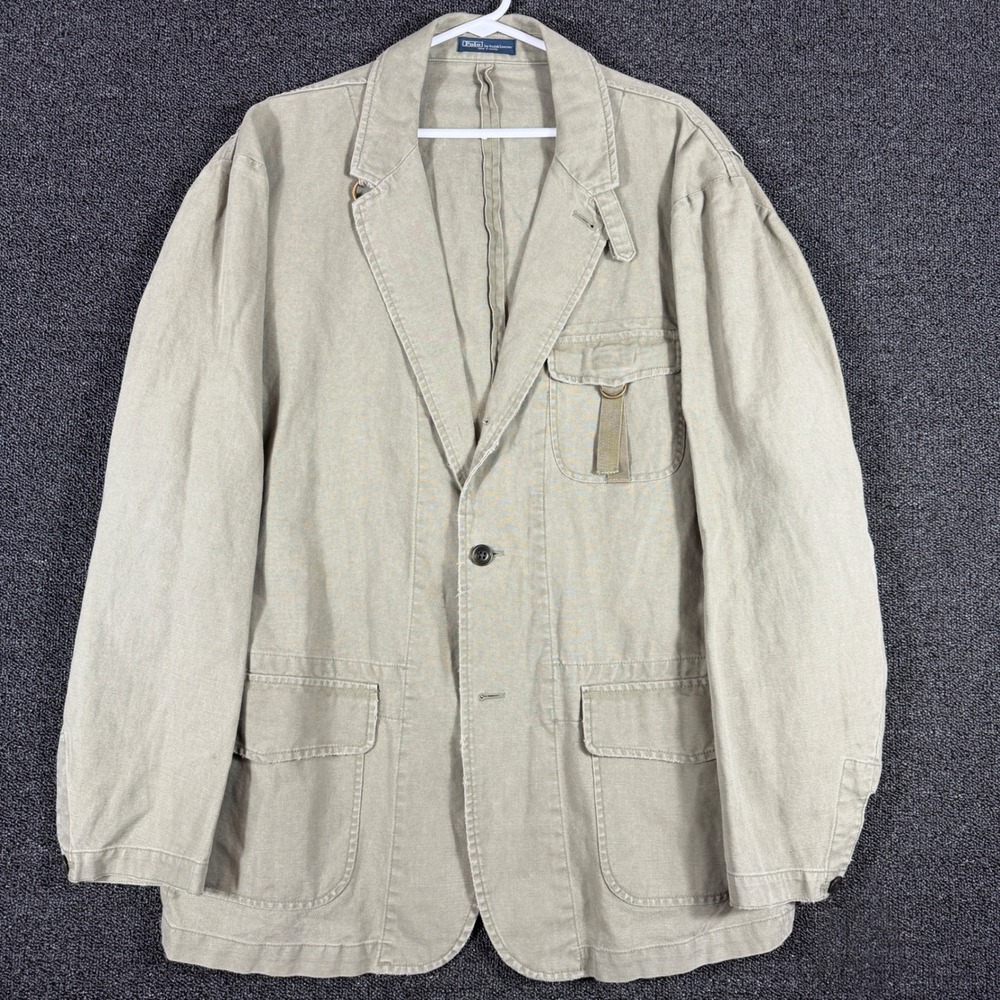Vintage Polo Ralph Lauren Linen Blend Safari Field Chore Jacket Army Men's 2XL